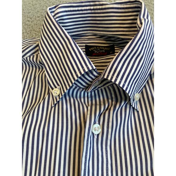 Paul & Shark Button Shirt 42 Large Yachting Striped Long Sleeve Performance Blue - Picture 2 of 13